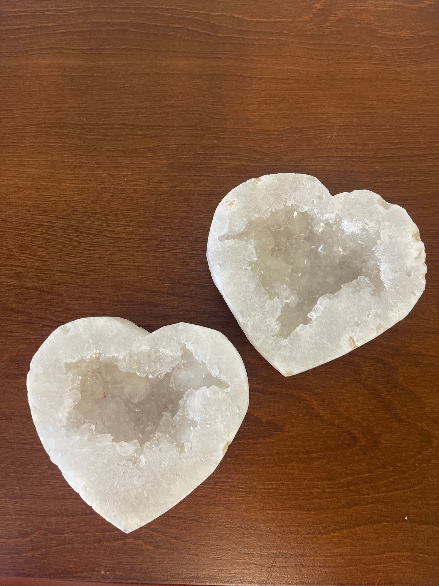 Clear Quartz Geode Lg Matching Hearts Set