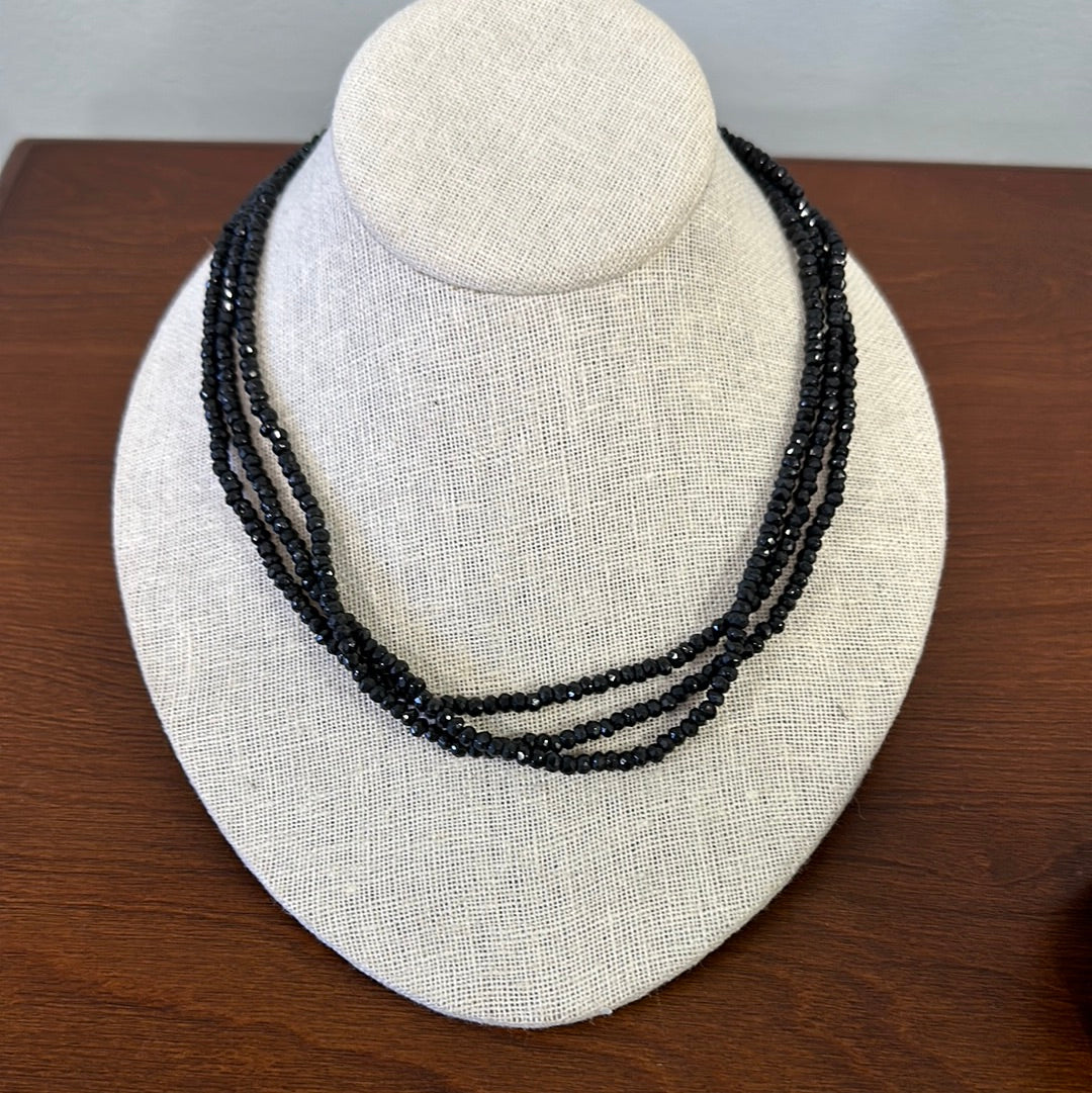 Triple Strand Black Spinel Necklace