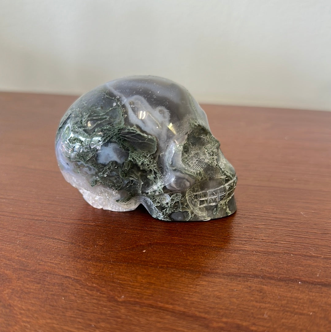 Moss Agate 4in Skull