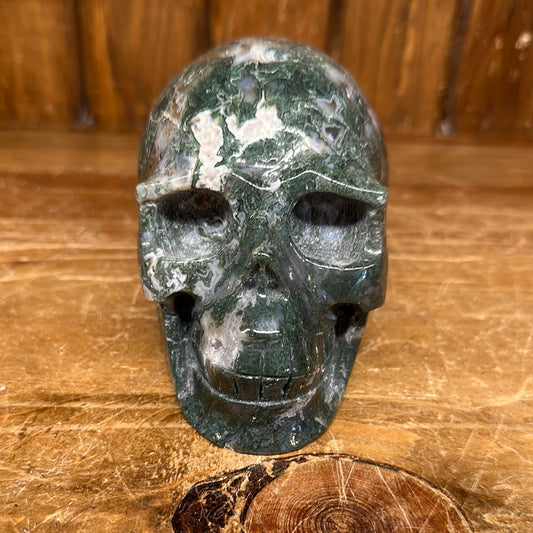 Moss Agate 3lb Skull