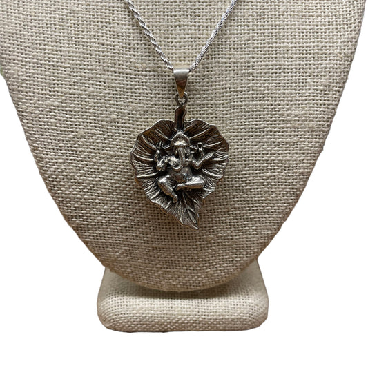 Sterling Silver Ganesha on Papal Leaf Pendant