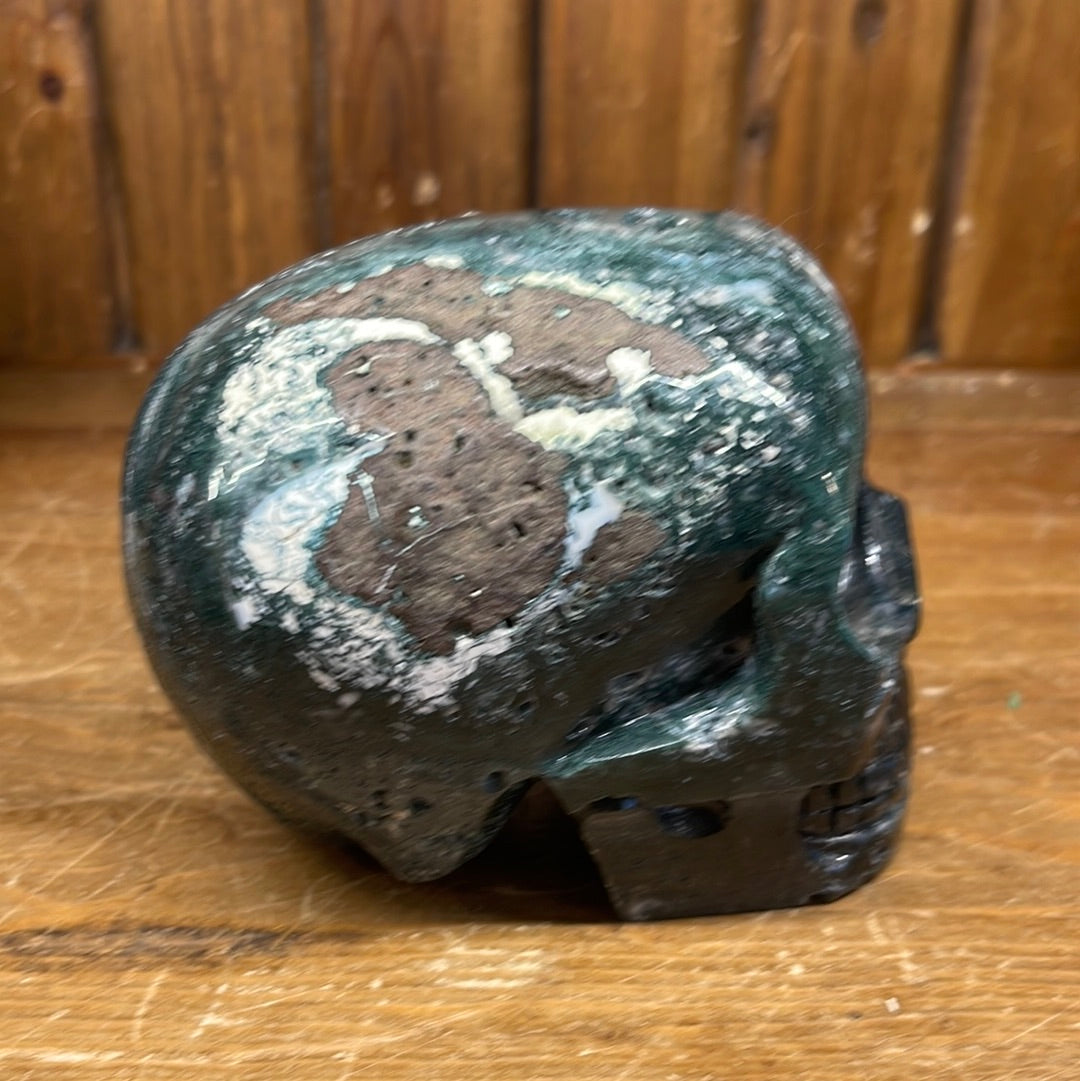 Moss Agate 4lb Skull