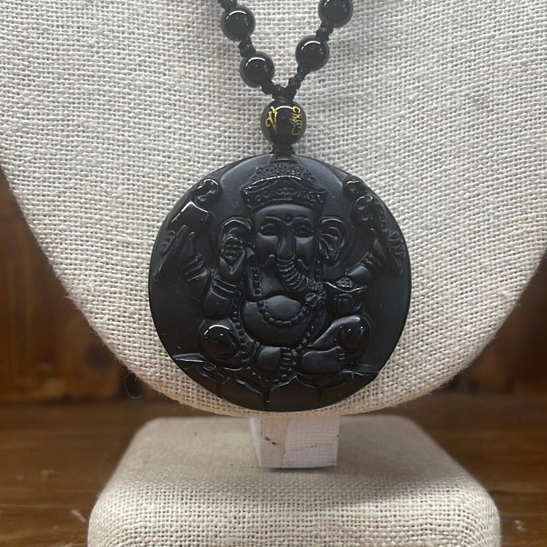 Obsidian Ganesha Necklace