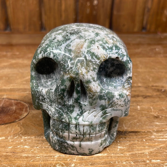 Moss Agate 2.9lb Skull